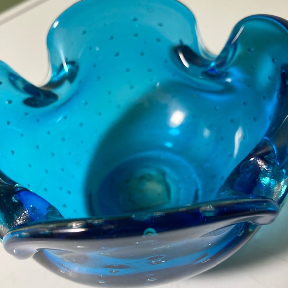 Vintage Kreiss Art Glass Bowl: Blue Bubble Glass Candy Dish - Picture 5 of 5